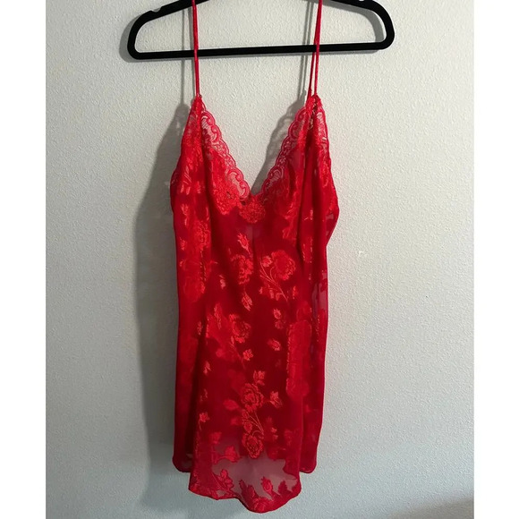 Vintage VTG Frederick’s of Hollywood Lingerie Red Rose Nightgown Chemise Robe - Picture 5 of 10